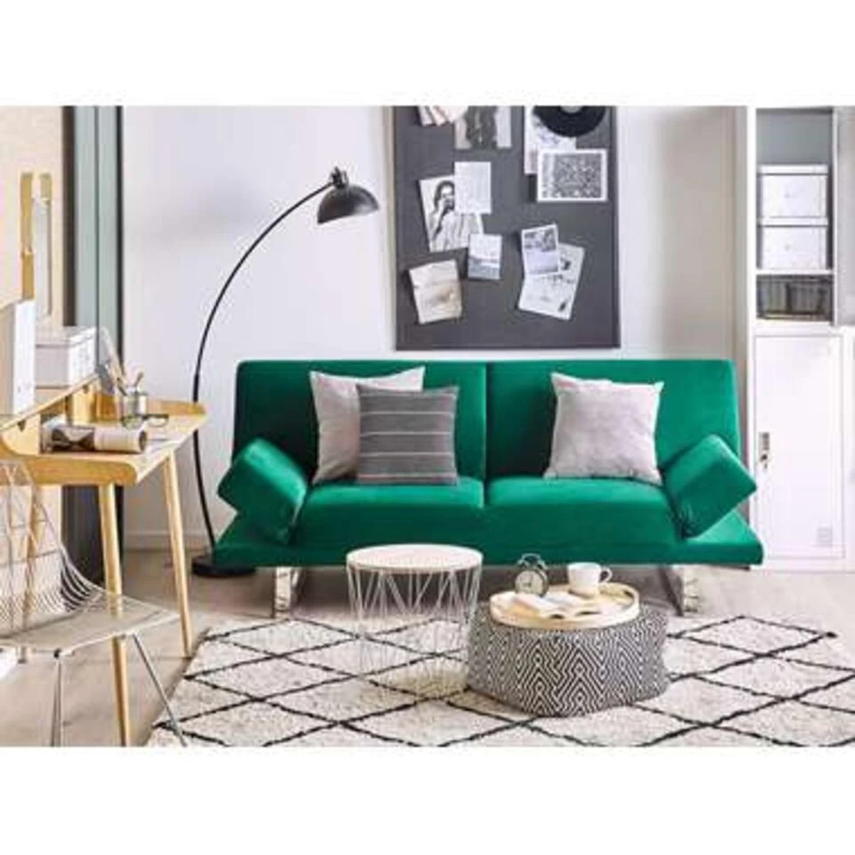 Beliani Slaapbank - YORK Groen Fluweel 5 Beliani Slaapbank - YORK Groen Fluweel - Afbeelding 3