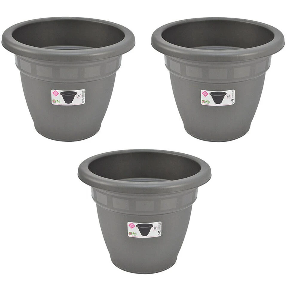 Hega Hogar Bloempot - Grijs - Kunststof - Rond - 40 Cm 5 Hega Hogar Bloempot - Grijs - Kunststof - Rond - 40 Cm - Afbeelding 3