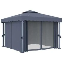 VidaXL Prieel Met Gordijn 3x3 M Aluminium Antraciet -Tuinmeubel Winkel ca51b2e4a4d147aab4d58dc444913195