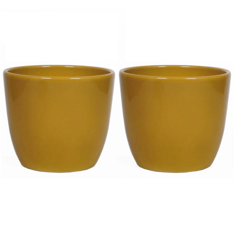 Floran Plantenpot - Okergeel - Glans - Keramiek - 13 X 12 Cm 4 Floran Plantenpot - Okergeel - Glans - Keramiek - 13 X 12 Cm - Afbeelding 2